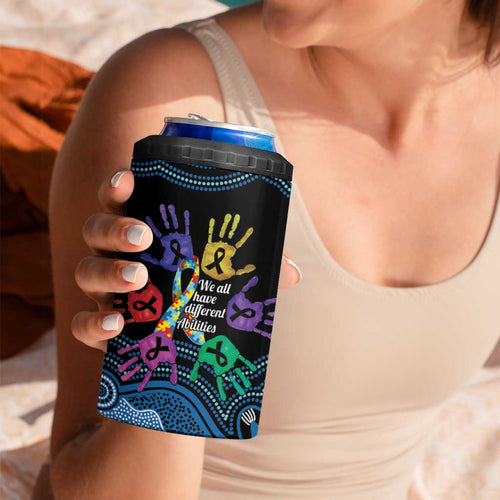 Autism Awareness Australia Indigenous 4 in 1 Can Cooler Tumbler We All Have Different Abilities