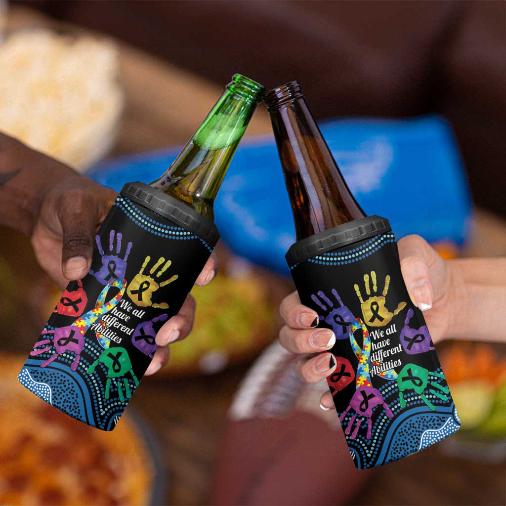 Autism Awareness Australia Indigenous 4 in 1 Can Cooler Tumbler We All Have Different Abilities