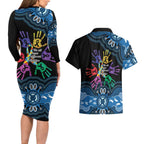 Autism Awareness Australia Indigenous Couples Matching Long Sleeve Bodycon Dress and Hawaiian Shirt We All Have Different Abilities