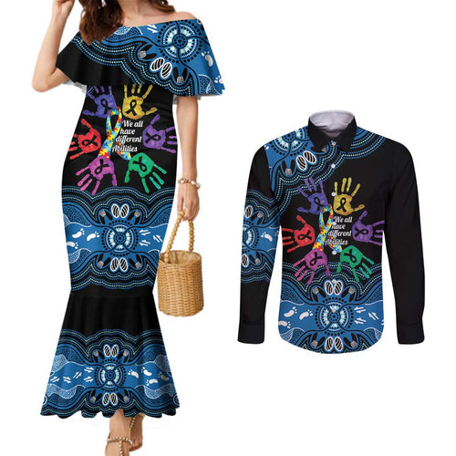Autism Awareness Australia Indigenous Couples Matching Mermaid Dress and Long Sleeve Button Shirt We All Have Different Abilities