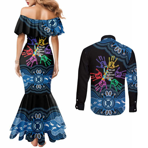 Autism Awareness Australia Indigenous Couples Matching Mermaid Dress and Long Sleeve Button Shirt We All Have Different Abilities