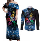 Autism Awareness Australia Indigenous Couples Matching Off Shoulder Maxi Dress and Long Sleeve Button Shirt We All Have Different Abilities