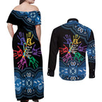 Autism Awareness Australia Indigenous Couples Matching Off Shoulder Maxi Dress and Long Sleeve Button Shirt We All Have Different Abilities