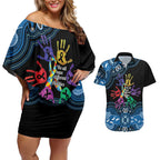 Autism Awareness Australia Indigenous Couples Matching Off Shoulder Short Dress and Hawaiian Shirt We All Have Different Abilities