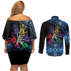 Autism Awareness Australia Indigenous Couples Matching Off Shoulder Short Dress and Long Sleeve Button Shirt We All Have Different Abilities
