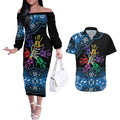 Autism Awareness Australia Indigenous Couples Matching Off The Shoulder Long Sleeve Dress and Hawaiian Shirt We All Have Different Abilities