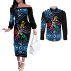 Autism Awareness Australia Indigenous Couples Matching Off The Shoulder Long Sleeve Dress and Long Sleeve Button Shirt We All Have Different Abilities