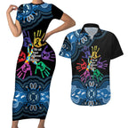 Autism Awareness Australia Indigenous Couples Matching Short Sleeve Bodycon Dress and Hawaiian Shirt We All Have Different Abilities
