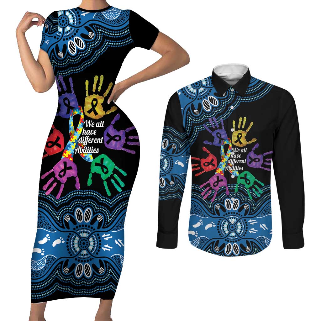 Autism Awareness Australia Indigenous Couples Matching Short Sleeve Bodycon Dress and Long Sleeve Button Shirt We All Have Different Abilities