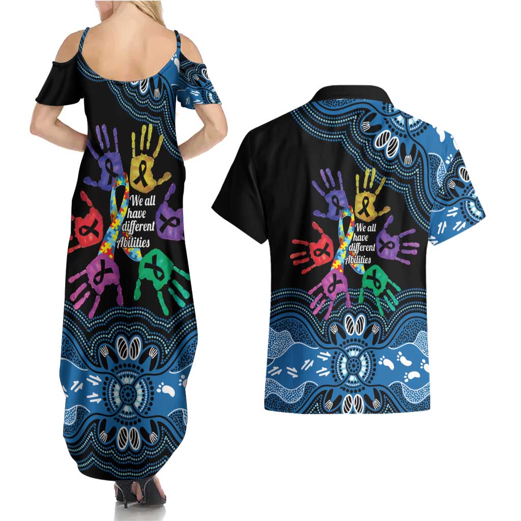 Autism Awareness Australia Indigenous Couples Matching Summer Maxi Dress and Hawaiian Shirt We All Have Different Abilities