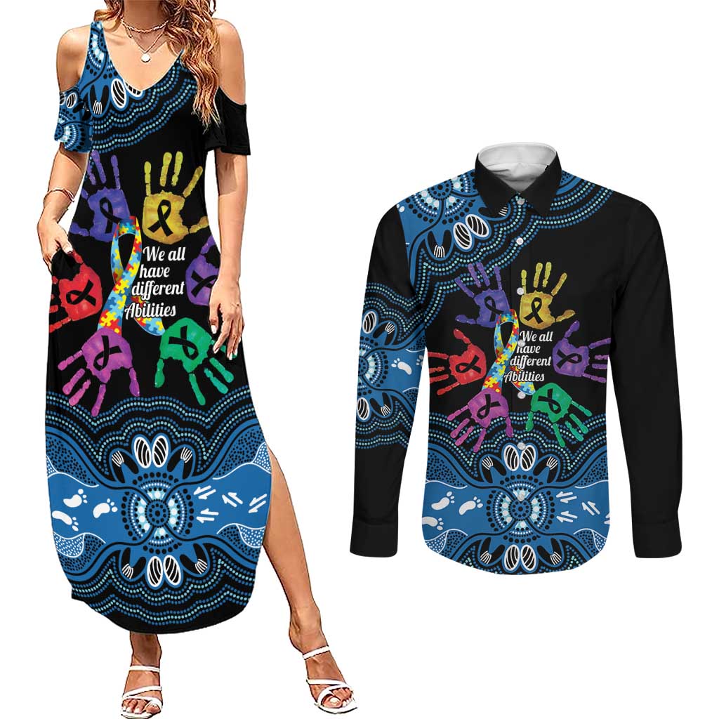 Autism Awareness Australia Indigenous Couples Matching Summer Maxi Dress and Long Sleeve Button Shirt We All Have Different Abilities
