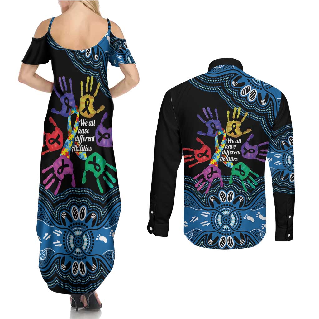 Autism Awareness Australia Indigenous Couples Matching Summer Maxi Dress and Long Sleeve Button Shirt We All Have Different Abilities