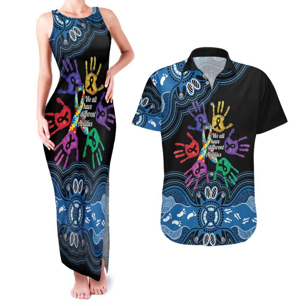 Autism Awareness Australia Indigenous Couples Matching Tank Maxi Dress and Hawaiian Shirt We All Have Different Abilities