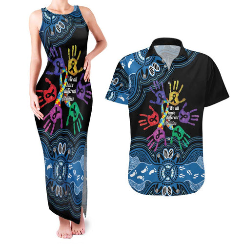 Autism Awareness Australia Indigenous Couples Matching Tank Maxi Dress and Hawaiian Shirt We All Have Different Abilities