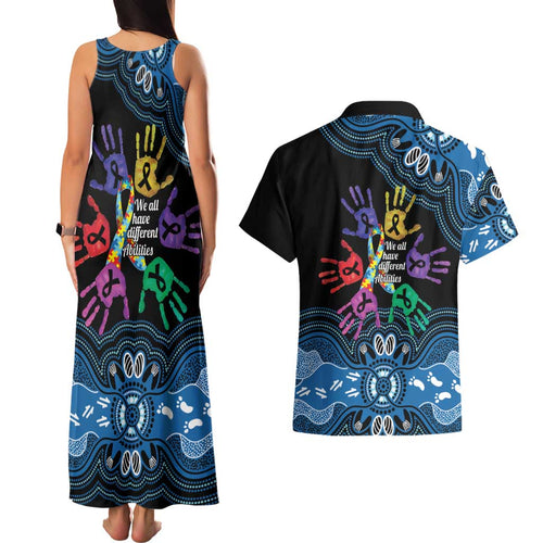 Autism Awareness Australia Indigenous Couples Matching Tank Maxi Dress and Hawaiian Shirt We All Have Different Abilities