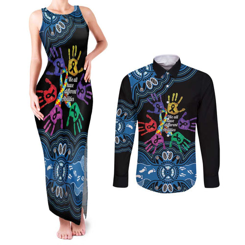 Autism Awareness Australia Indigenous Couples Matching Tank Maxi Dress and Long Sleeve Button Shirt We All Have Different Abilities
