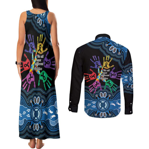 Autism Awareness Australia Indigenous Couples Matching Tank Maxi Dress and Long Sleeve Button Shirt We All Have Different Abilities