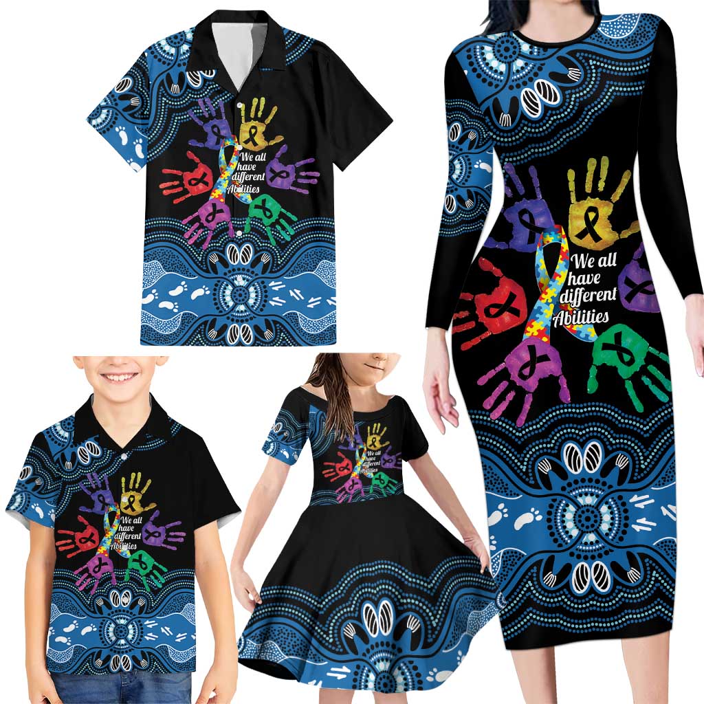 Autism Awareness Australia Indigenous Family Matching Long Sleeve Bodycon Dress and Hawaiian Shirt We All Have Different Abilities