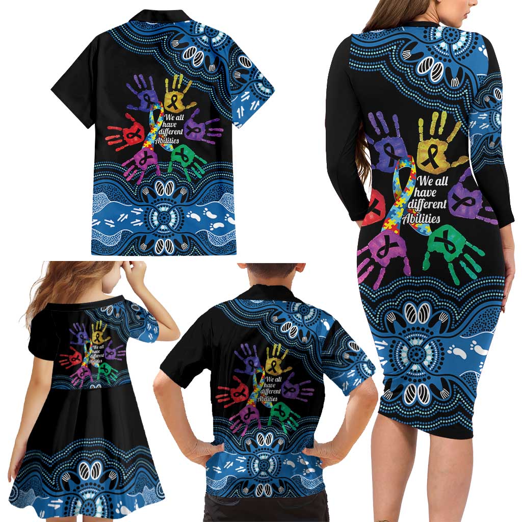 Autism Awareness Australia Indigenous Family Matching Long Sleeve Bodycon Dress and Hawaiian Shirt We All Have Different Abilities