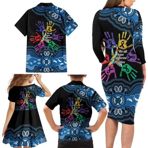 Autism Awareness Australia Indigenous Family Matching Long Sleeve Bodycon Dress and Hawaiian Shirt We All Have Different Abilities