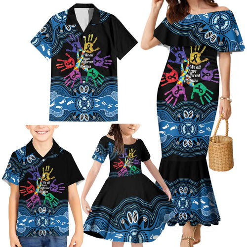 Autism Awareness Australia Indigenous Family Matching Mermaid Dress and Hawaiian Shirt We All Have Different Abilities