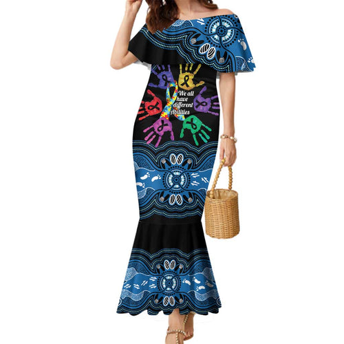 Autism Awareness Australia Indigenous Family Matching Mermaid Dress and Hawaiian Shirt We All Have Different Abilities