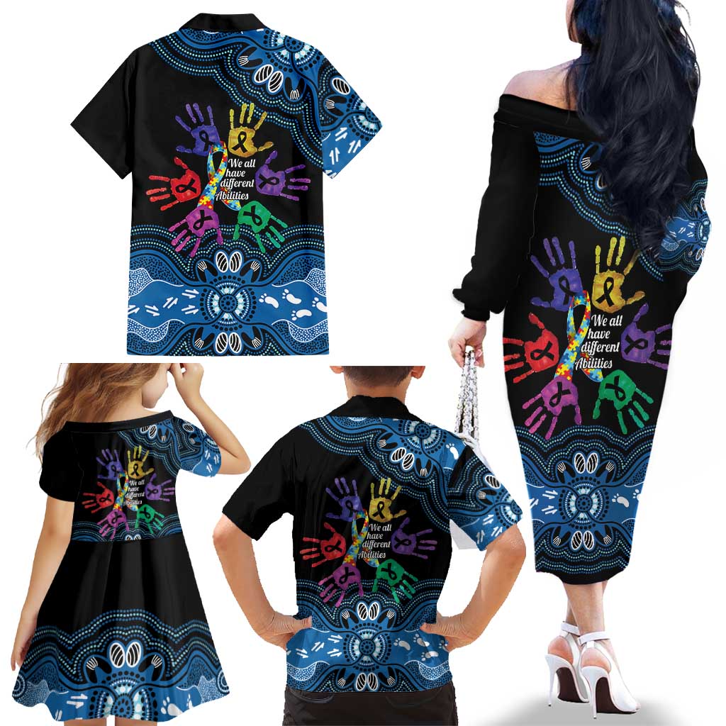 Autism Awareness Australia Indigenous Family Matching Off The Shoulder Long Sleeve Dress and Hawaiian Shirt We All Have Different Abilities