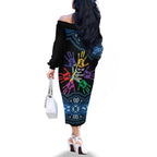 Autism Awareness Australia Indigenous Family Matching Off The Shoulder Long Sleeve Dress and Hawaiian Shirt We All Have Different Abilities