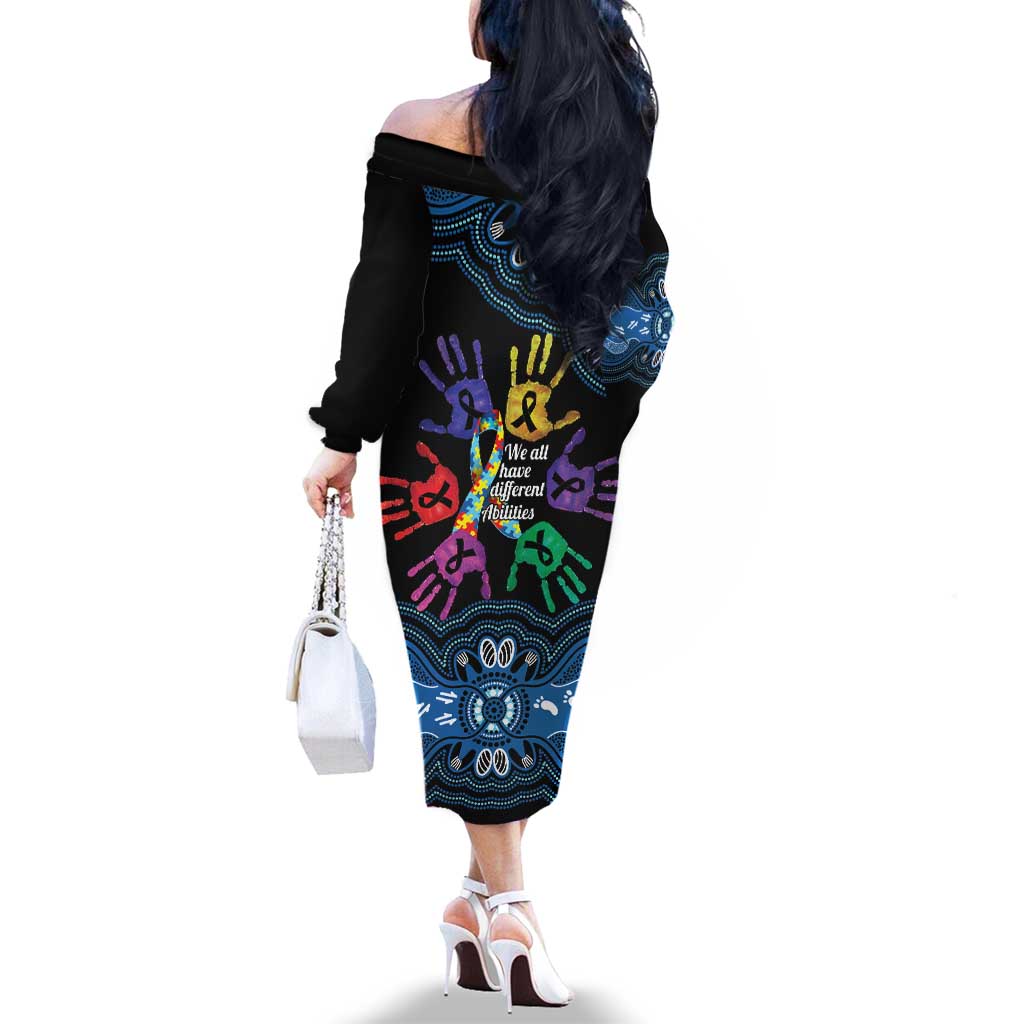 Autism Awareness Australia Indigenous Family Matching Off The Shoulder Long Sleeve Dress and Hawaiian Shirt We All Have Different Abilities