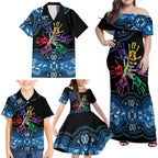 Autism Awareness Australia Indigenous Family Matching Off Shoulder Maxi Dress and Hawaiian Shirt We All Have Different Abilities
