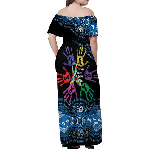 Autism Awareness Australia Indigenous Family Matching Off Shoulder Maxi Dress and Hawaiian Shirt We All Have Different Abilities