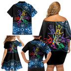 Autism Awareness Australia Indigenous Family Matching Off Shoulder Short Dress and Hawaiian Shirt We All Have Different Abilities