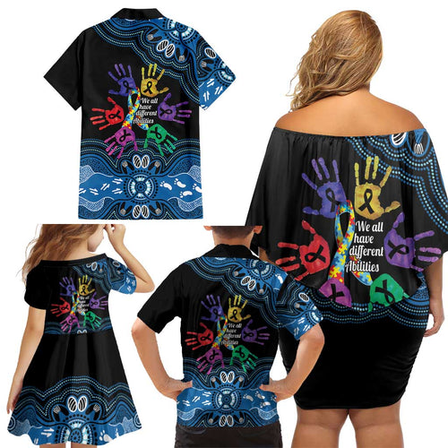 Autism Awareness Australia Indigenous Family Matching Off Shoulder Short Dress and Hawaiian Shirt We All Have Different Abilities
