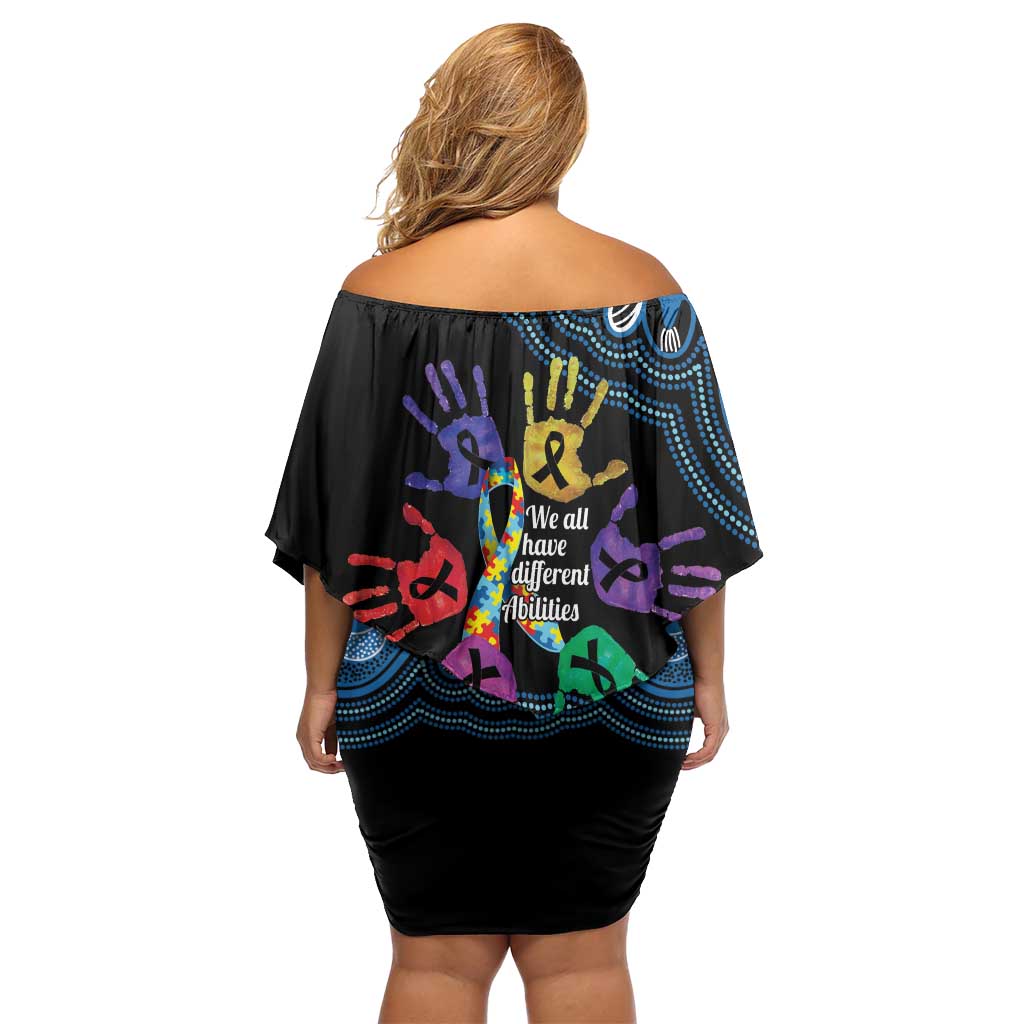Autism Awareness Australia Indigenous Family Matching Off Shoulder Short Dress and Hawaiian Shirt We All Have Different Abilities