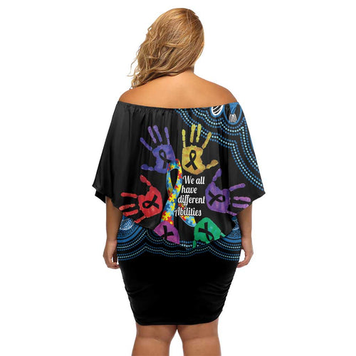 Autism Awareness Australia Indigenous Family Matching Off Shoulder Short Dress and Hawaiian Shirt We All Have Different Abilities