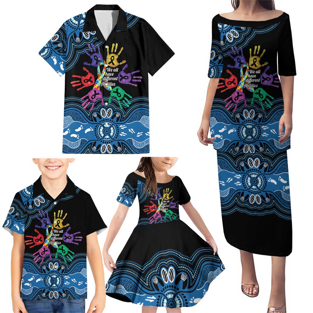 Autism Awareness Australia Indigenous Family Matching Puletasi and Hawaiian Shirt We All Have Different Abilities