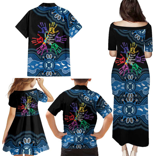 Autism Awareness Australia Indigenous Family Matching Puletasi and Hawaiian Shirt We All Have Different Abilities
