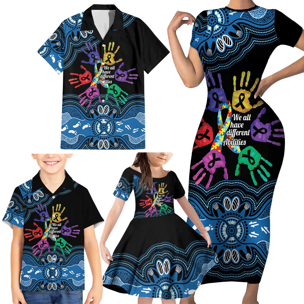 Autism Awareness Australia Indigenous Family Matching Short Sleeve Bodycon Dress and Hawaiian Shirt We All Have Different Abilities