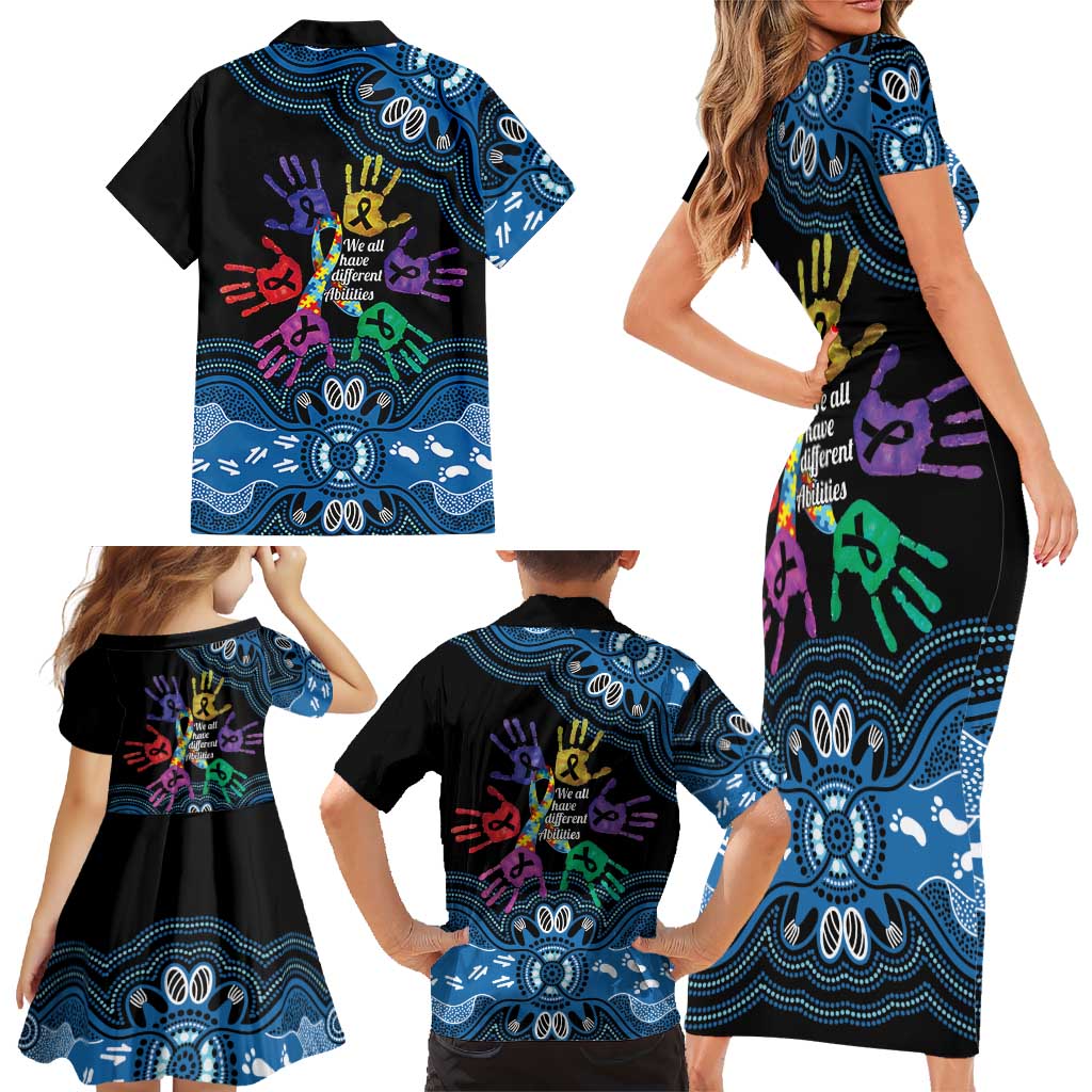Autism Awareness Australia Indigenous Family Matching Short Sleeve Bodycon Dress and Hawaiian Shirt We All Have Different Abilities