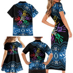 Autism Awareness Australia Indigenous Family Matching Short Sleeve Bodycon Dress and Hawaiian Shirt We All Have Different Abilities