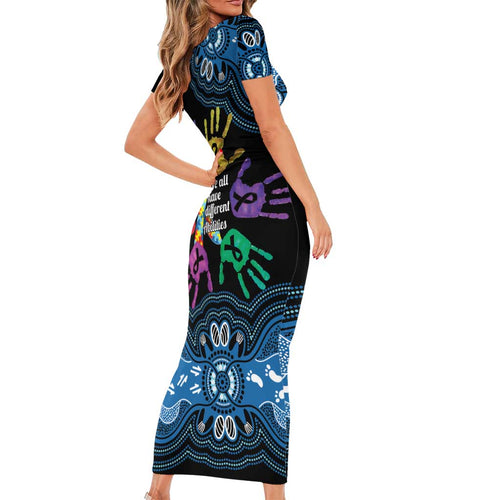 Autism Awareness Australia Indigenous Family Matching Short Sleeve Bodycon Dress and Hawaiian Shirt We All Have Different Abilities