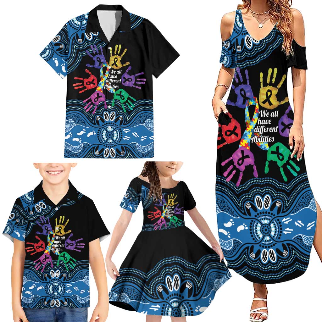 Autism Awareness Australia Indigenous Family Matching Summer Maxi Dress and Hawaiian Shirt We All Have Different Abilities