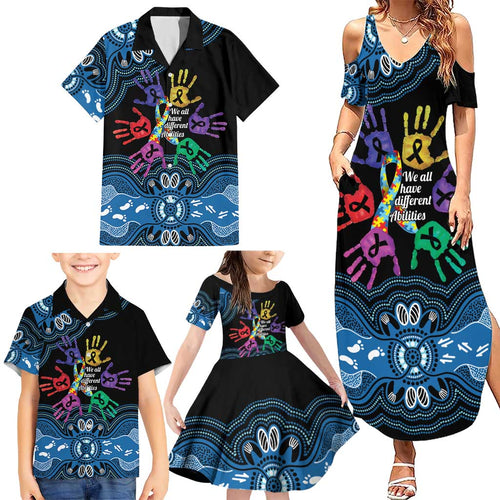 Autism Awareness Australia Indigenous Family Matching Summer Maxi Dress and Hawaiian Shirt We All Have Different Abilities