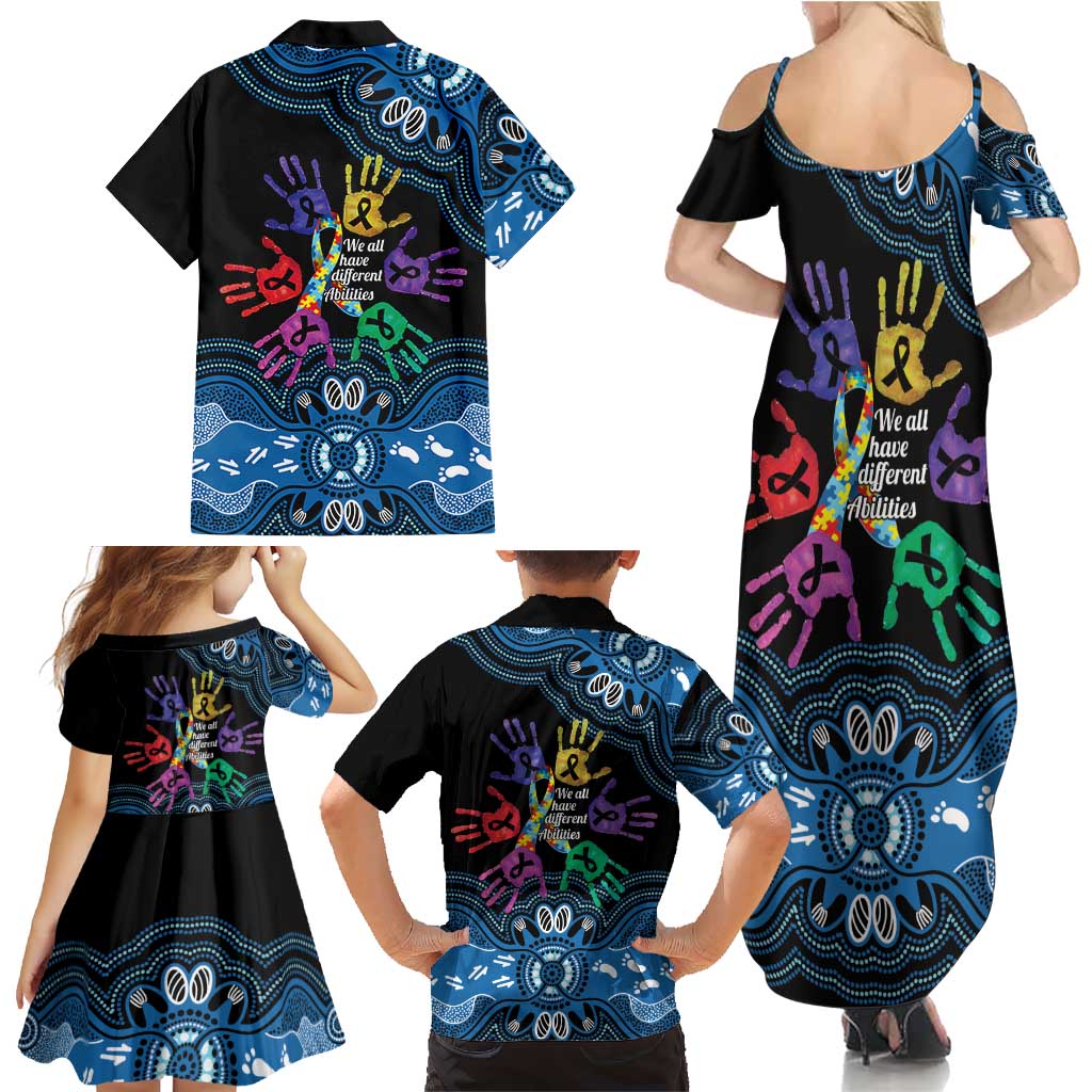 Autism Awareness Australia Indigenous Family Matching Summer Maxi Dress and Hawaiian Shirt We All Have Different Abilities