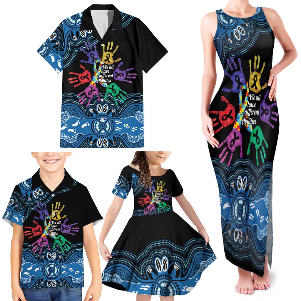 Autism Awareness Australia Indigenous Family Matching Tank Maxi Dress and Hawaiian Shirt We All Have Different Abilities
