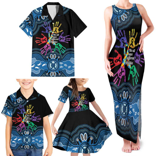 Autism Awareness Australia Indigenous Family Matching Tank Maxi Dress and Hawaiian Shirt We All Have Different Abilities