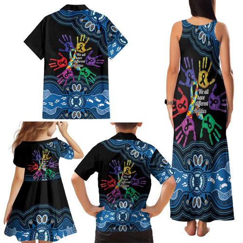 Autism Awareness Australia Indigenous Family Matching Tank Maxi Dress and Hawaiian Shirt We All Have Different Abilities
