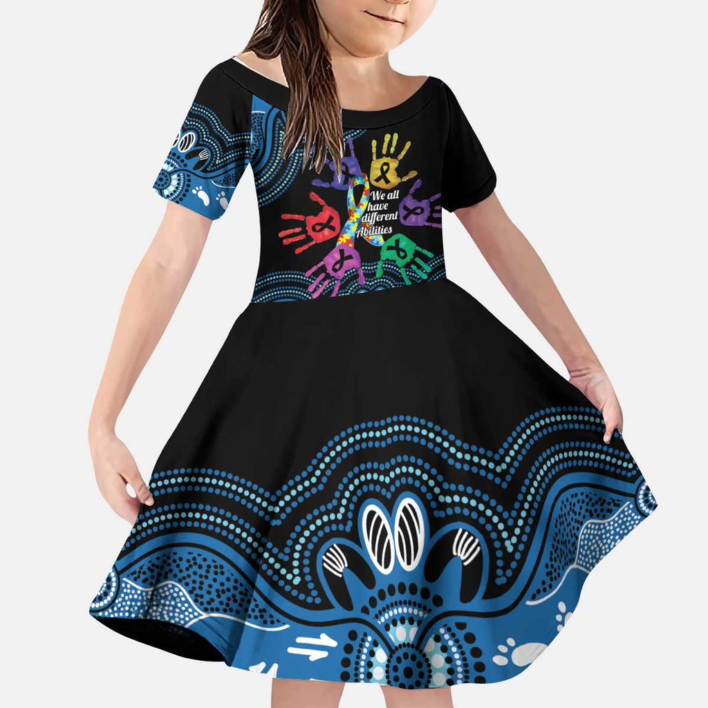 Autism Awareness Australia Indigenous Kid Short Sleeve Dress We All Have Different Abilities