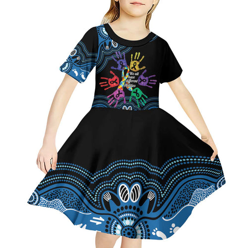 Autism Awareness Australia Indigenous Kid Short Sleeve Dress We All Have Different Abilities