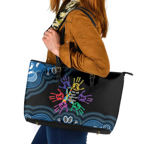 Autism Awareness Australia Indigenous Leather Tote Bag We All Have Different Abilities